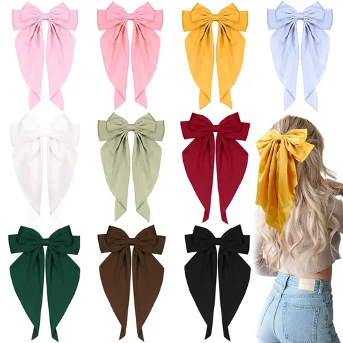 Miniatura 11 de 10 piezas de pasadores grandes de cinta para el pelo con colas largas para mujeres y niñas, TOKUFAGU accesorios vintage franceses para el cabello