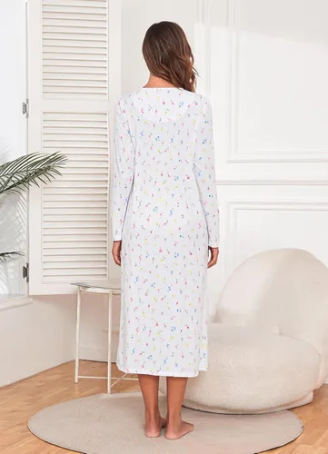 Miniatura 5 de QRRLUEN Camisón largo de algodón para mujer, ropa de dormir de manga larga, vestido de noche suave y cómodo