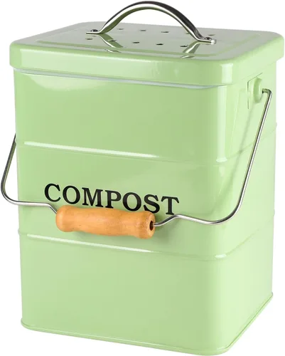 Miniatura 10 de Cubo de compostaje para encimera de cocina, cubo de compostaje para interiores, ideal para restos de comida, acero al carbono, asas, negro, 1 galón