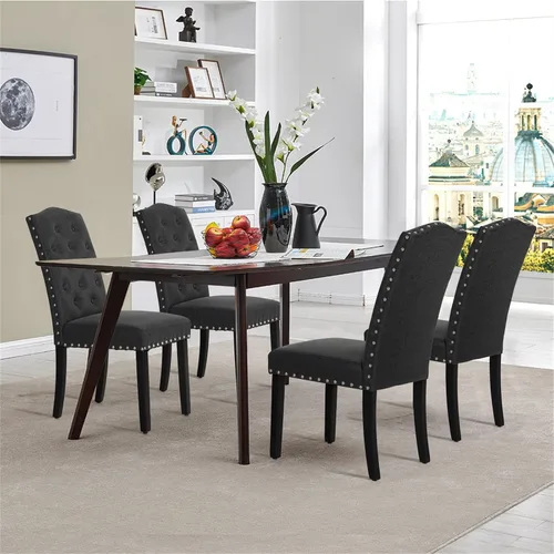 Miniatura 6 de Sophia & William Juego de 2 sillas de comedor tapizadas de piel sintética con respaldo alto y patas de madera maciza, sillas de comedor decorativas