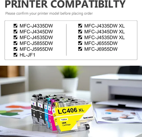 Miniatura 2 de LC406XL - Cartuchos de tinta con repuesto de alto rendimiento para Brother LC406, funcionan con impresoras MFC-J4335DW MFC-J4535DW MFC-J5855DW