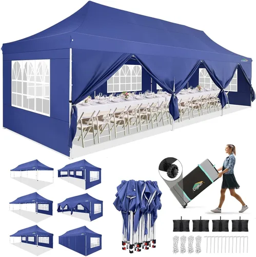 Miniatura 14 de COBIZI Tienda de campaña desplegable de 10 x 20 pies con 6 paredes laterales extraíbles, toldo comercial fácil de instalar, impermeable y gazebo