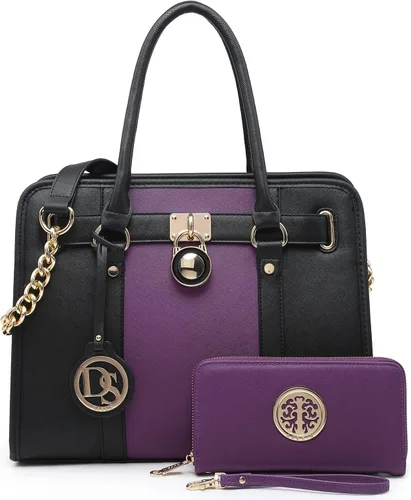 Miniatura 25 de Dasein Bolsos de mano de dos tonos para mujer, bolsos de hombro de cuero vegano, bolsa grande con cartera a juego