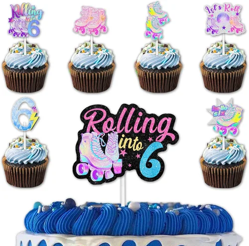 Miniatura 12 de 18 patines con purpurina, 12 piezas de decoración de cupcakes, 1 selección de decoración de pastel para 80 y 90, estilo retro, hip hop, patinaje
