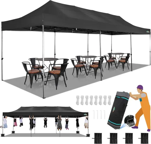 Miniatura 12 de COBIZI Toldo de 10 x 20 pies con paredes laterales, carpa de fiesta resistente para fiestas, bodas, tienda de campaña portátil plegable fácil