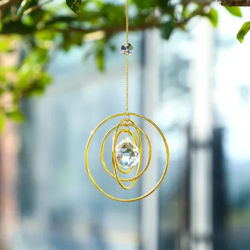 Miniatura 8 de Atrapasoles de Cristal Galaxia, Atrapasoles Colgante para Ventana de Arcoíris, Atrapasoles de Bola de Cristal Prisma con 4 Círculos de Latón