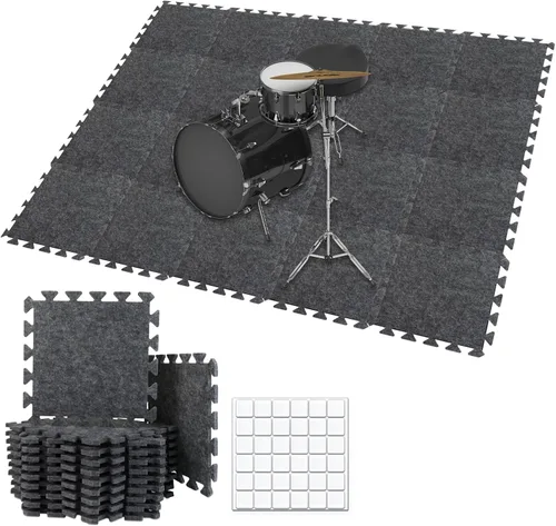 Miniatura 8 de TroyStudio Alfombrillas de Suelo Entrelazadas Gruesas que Absorben el Sonido, 24 Piezas de 11 x 11 x 0.32 pulgadas, Alfombra de Piano de Alta