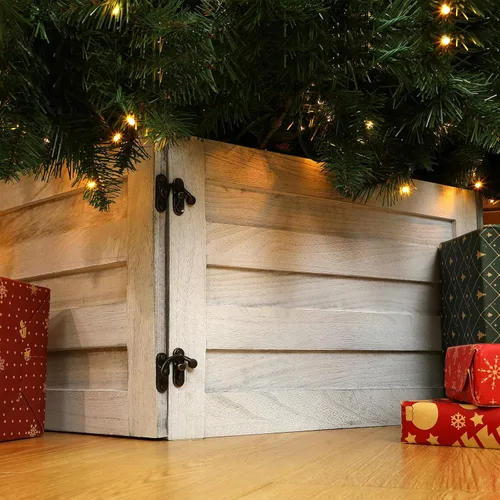 Macarrie Caja de Madera para Cubrir la Base del Árbol de Navidad, Falda de Árbol Lavada, Caja Rústica, Falda de Granja, Faldas de Navidad para