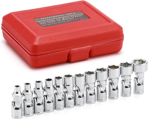 EMENTOL 12 piezas 1/4" accionamiento juego de llaves universales de junta universal, 6 puntos, juego de llaves universales flexibles métricas, CR-V,