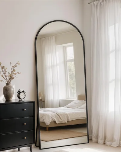 Miniatura 20 de Espejo de cuerpo entero con soporte, espejo arqueado de 58 x 18 pulgadas, espejo grande con marco de aluminio para colocar de pie, colgar o apoyar
