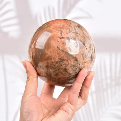 Miniatura 17 de AMOYSTONE Esfera de cristal natural naranja de piedra lunar pulida, esfera decorativa para adivinación con soporte de madera, bola de cristal
