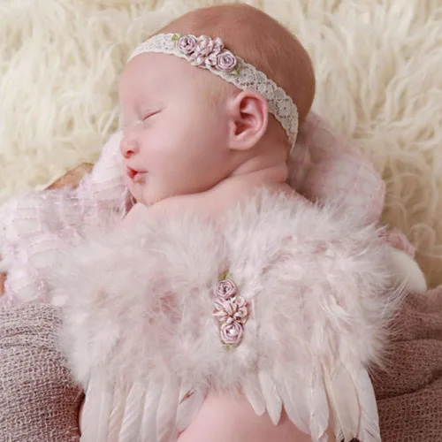 Miniatura 4 de Surakey Atuendos para bebé recién nacido, alas de ángel de plumas con diadema, accesorios para el cabello, accesorios para el cabello, trajes