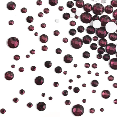 Miniatura 5 de Beadsland Diamantes de imitación para maquillaje, 8 tamaños, 2500 unidades de diamantes de imitación con parte trasera plana color burdeos, gemas