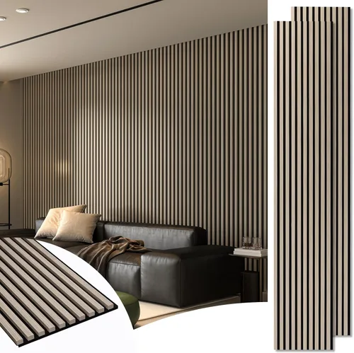 Art3d Paquete de 2 paneles acústicos de madera de 108 x 12 pulgadas para pared, paneles de listones de madera insonorizados para pared y techo,