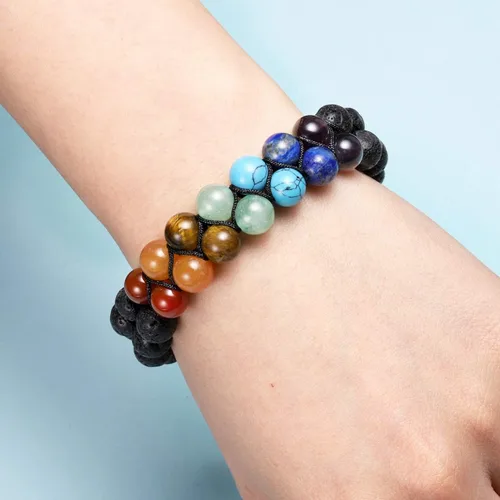 Miniatura 2 de TOP PLAZA - Pulsera de cuentas de chakras con 7 cristales curativos para yoga, meditación, relajación, ansiedad, para hombre y mujer