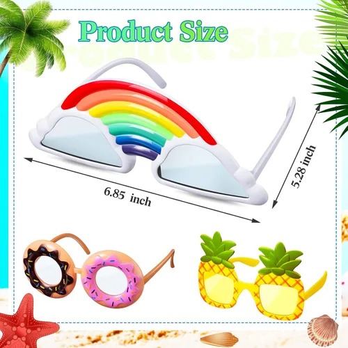 Miniatura 3 de Flutesan 3 pares de divertidos lentes hawaianos Luau, lentes de sol tropicales de playa, piña, arco iris, nube, dona, para niños, regalos de fiesta