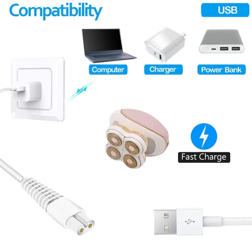 Miniatura 5 de Cable de carga de repuesto para afeitadora de piernas impecables, paquete de 2 cables de alimentación eléctrica, cable de carga para acabado
