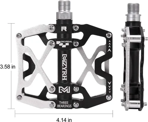 Miniatura 6 de Mzyrh - Pedales de bicicleta de montaña, ultra fuertes, coloridos, mecanizados CNC, de 9/16 pulgadas, ciclismo sellado con 3 rodamientos Silvery