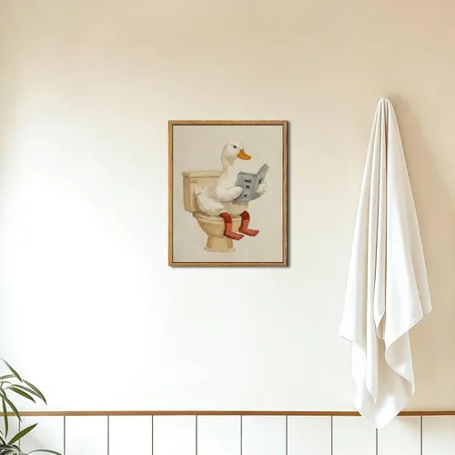 Miniatura 6 de AtterrirArt Divertido arte de pared enmarcado para baño, 8 x 10 pulgadas, lindo pato en el inodoro, lectura de periódico, decoración de pared