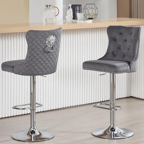 Miniatura 25 de Taburetes de bar negros juego de 2 sillas de cocina giratorias de terciopelo con respaldo alto acolchado, taburetes dorados modernos tapizados