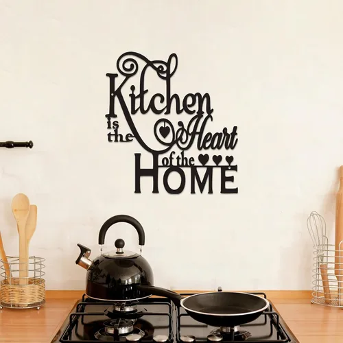 Miniatura 3 de Decoración de pared de cocina, moderna escultura de pared de metal negro "Kitchen is the Heart of the Home", arte de pared impermeable para cocina