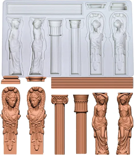Columna romana, escultura de diosa, pilares de mármol griego, Bas Relief retro, fondant, artesanía de azúcar, decoración de pasteles, moldes,