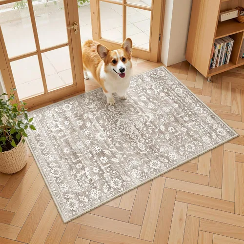 Miniatura 27 de Soalmost Alfombras de área de 5 x 7 pies para sala de estar, alfombras lavables florales beige para comedor, dormitorio, oficina en casa, alfombra