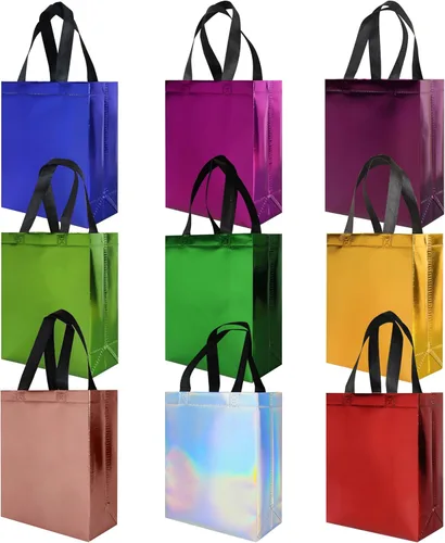 Miniatura 8 de cabzymx 18 bolsas de regalo pequeñas azul brillante, 8 x 3.9 x 9.8 pulgadas, bolsa de regalo reutilizable a granel con base resistente, bolsas