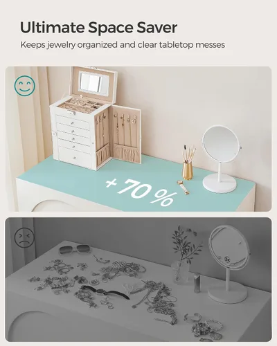 Miniatura 8 de SONGMICS Joyero de 6 niveles joyero con 5 cajones gran capacidad de almacenamiento con espejo bloqueable organizador de almacenamiento de joyas