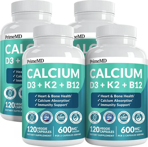 Miniatura 10 de Suplementos de calcio 4 en 1 para mujeres y hombres - Suplemento de calcio con vitamina D3 K2 5000 UI, 601 mg por porción - Sin gluten, apto