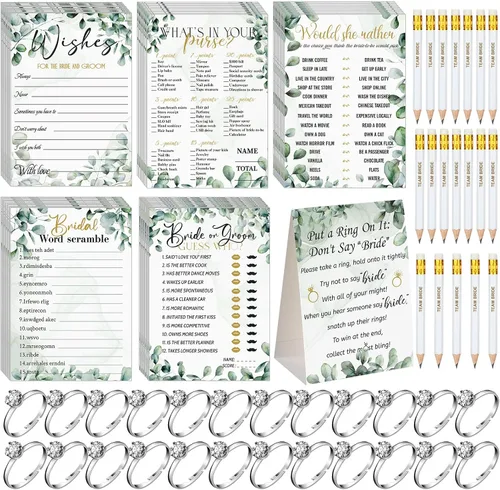 Miniatura 9 de Sosation 331 piezas de suministros para juegos de despedida de soltera, 5 juegos (50 tarjetas cada uno) tarjetas de juegos de boda, 1 juego