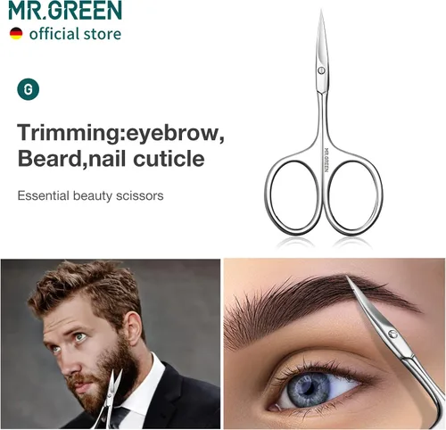 Miniatura 3 de MR.GREEN Tijeras de cejas Cuchilla curvada Cutícula Facial Hair Tijeras Profesional Acero Inoxidable Manicura Trimmer Removedor de Pelo (Mr-2001)