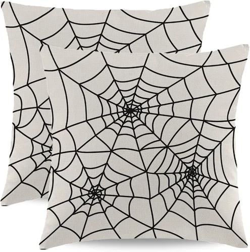 Miniatura 11 de Juego de 2 fundas de almohada de Halloween de 16 x 16 pulgadas, fundas cuadradas de lino decorativas de lino para el hogar, la cama o el sofá