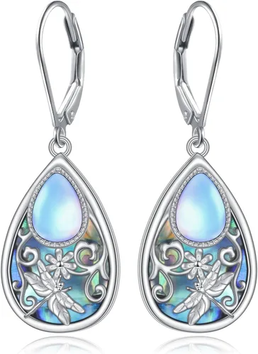 Miniatura 117 de Aretes colgantes de filigrana de plata de ley 925, margarita, loto, flor de rosa, piedra lunar, lágrima para mujer, nudo celta infinito, margarita