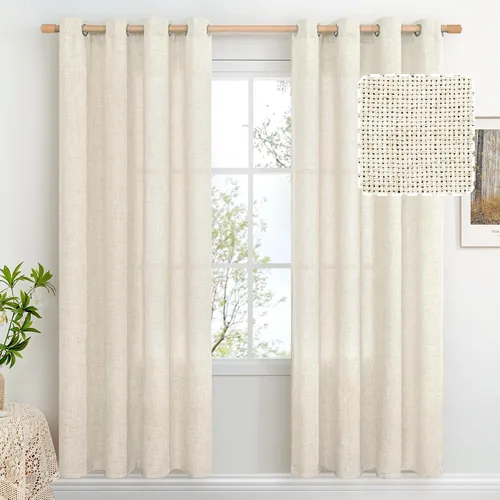 Miniatura 112 de BGment Cortinas de Lino Beige de 63 Pulgadas de Largo 2 Paneles - Tratamientos para Ventanas con Textura de Arpillera Filtrantes de Luz Cortinas