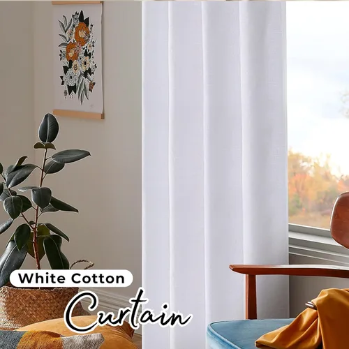 Miniatura 3 de Bedding Craft Juego de 2 paneles de cortina con trabillas de algodón blanco para ventana de baño, 50 x 108 pulgadas, estilo moderno de granja
