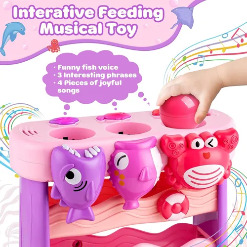 Miniatura 8 de V-Opitos Juguetes musicales para niños de 1 y 2 años, juguetes interactivos de alimentación con pelota, juguetes educativos Montessori, regalos