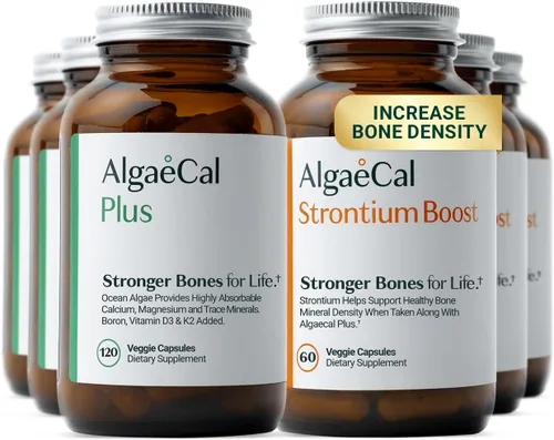 ALGAECAL - Paquete constructor de huesos para densidad ósea, suplementos de calcio y estroncio a base de plantas clínicamente apoyados, vitaminas