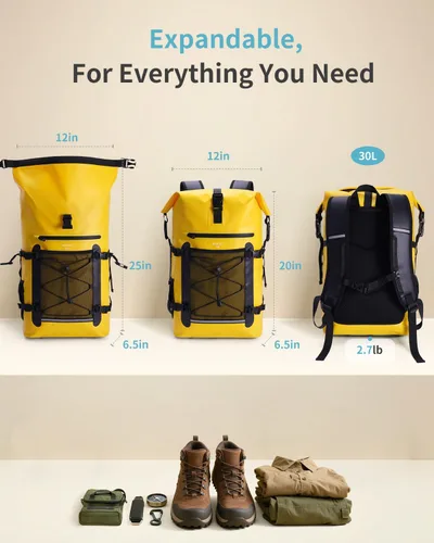 Miniatura 4 de ECOHUB Mochila impermeable para mujeres y hombres, bolsa seca resistente de 30L con cierre enrollable para viajes con funda impermeable IPX8