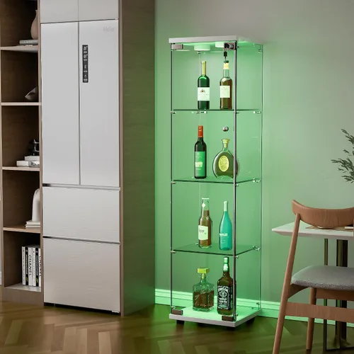Miniatura 22 de Vitrina de cristal con 3 estantes con 2 puertas, vitrina de cristal transparente para sala de estar, dormitorio, 49.49 x 31.77 x 14.37 pulgadas
