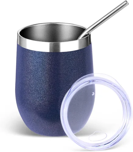 Miniatura 36 de Volhoply - Juego de 12 vasos de vino de 12 onzas con tapa, hechos de acero inoxidable con aislamiento al vacío de doble pared, vasos de vino sin Rosa