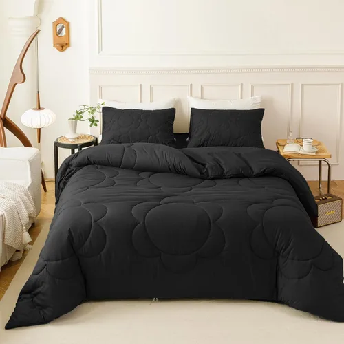 Miniatura 82 de CLOTHKNOW Juego de edredón a rayas tamaño King de 3 piezas, juego de edredón negro y blanco, edredón suave de estilo granja con 2 fundas de almohada