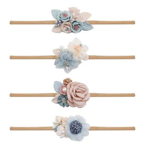 Miniatura 19 de Diademas de flores de nailon para bebé niña, con moños de flores, accesorios elásticos para el cabello, corona, envolturas florales hechas a mano