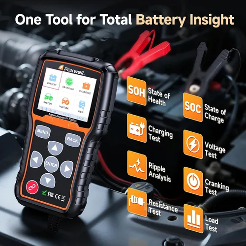 Miniatura 2 de FOXWELL BT705 Plus - Probador de batería de automóvil de 24 V y 12 V, probador de carga profesional de alternador automotriz 100-2000CCA, probador