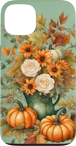 Miniatura 7 de Vintage Autumn Flower Fall Pumpkin Teal Case for iPhone 17