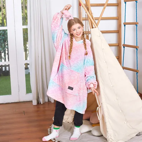 Miniatura 2 de Catalonia - Sudadera con capucha de gran tamaño tipo manta para niños, suéter de forro polar portátil con bolsillo frontal grande, regalo para niños