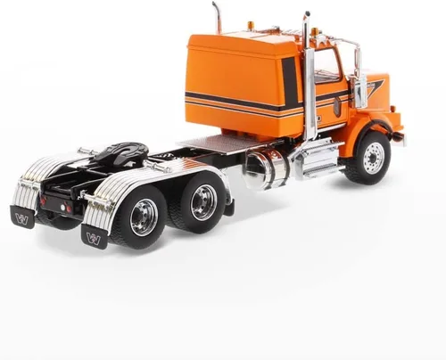 Miniatura 2 de Diecast Masters Western Star 4900 SB Sleeper Tandem Tractor - Cabina naranja metalizada con rayas negras 1/50