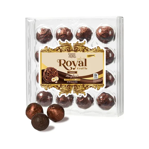 ChocZero Trufas de Chocolate Negro con Avellana, Veganas, Sin Azúcar, Sin Gluten, Regalo de Vacaciones Keto, Alto en Fibra, 16 Piezas Envueltas