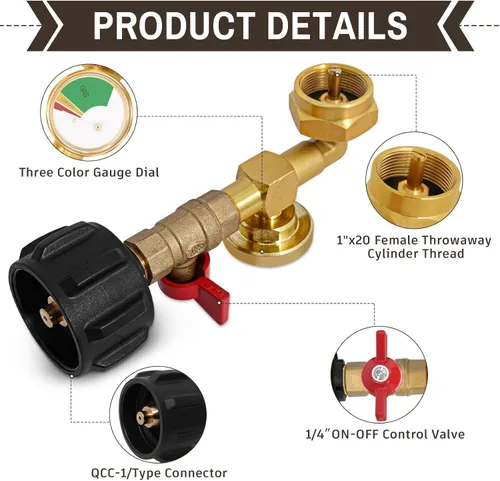 Miniatura 4 de Adaptador de recarga de propano para tanques de 1 libra, adaptador de propano de 20 libras a 1 libra convertidor con válvula de medidor, adaptador