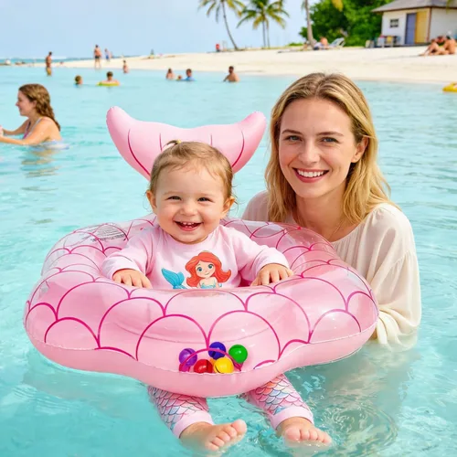 Miniatura 6 de Flotador de piscina extra ancho de 25.6 pulgadas para bebés de 6 a 36 meses, flotador de natación de sirena de seguridad antideslizante, entrenador